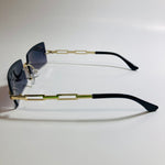 mens and womens black and gold rimless square sunglasses