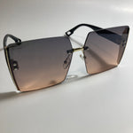 womens black and pink rimless oversize square sunglasses