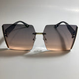 womens black and pink rimless oversize square sunglasses