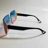 womens blue pink and gold rimless oversize square sunglasses