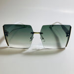 womens white green and gold rimless oversize square sunglasses