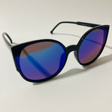 womans black and blue mirrored cat eye sunglasses