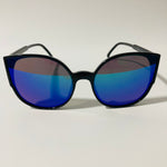 womans black and blue mirrored cat eye sunglasses