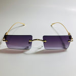 gold rimless womens sunglasses with black lenses and flower accent