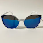 womans white and blue mirrored cat eye sunglasses