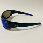 mens black and blue polarized mirrored wrap around sunglasses