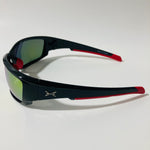 mens black red and yellow polarized mirrored wrap around sunglasses