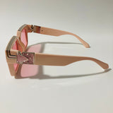 mens and womens pink square sunglasses with silver accents