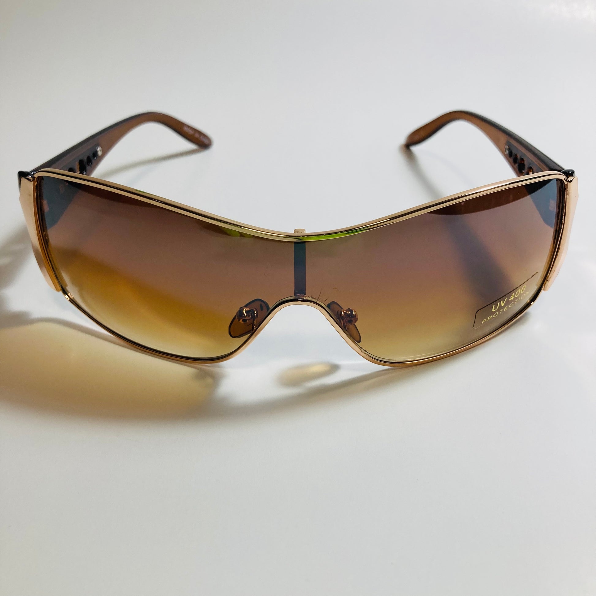 womens brown and gold shield y2k sunglasses