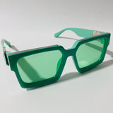 mens and womens green square sunglasses with silver accents