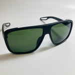 mens and womens black square sunglasses with green lenses