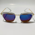 womens white cat eye sunglasses with blue mirror lenses