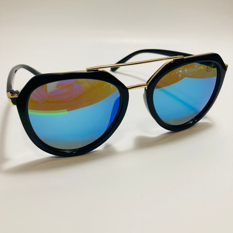 womens black blue and gold mirrored aviator sunglasses