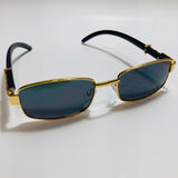 mens and womens gold square sunglasses with black lenses