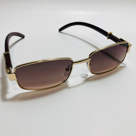 mens and womens gold square sunglasses with brown lenses