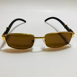 mens and womens gold square sunglasses with brown lenses