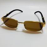 mens and womens gold square sunglasses with brown lenses