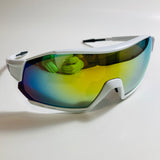 mens white oversize shield sunglasses with yellow mirror lenses
