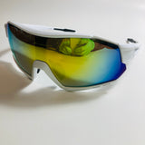mens white oversize shield sunglasses with yellow mirror lenses