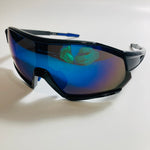 mens oversize shield sunglasses with blue mirror lenses