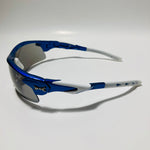 mens blue and white wrap around mirrored sunglasses