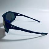 mens black oversize shield sunglasses with blue mirror lenses