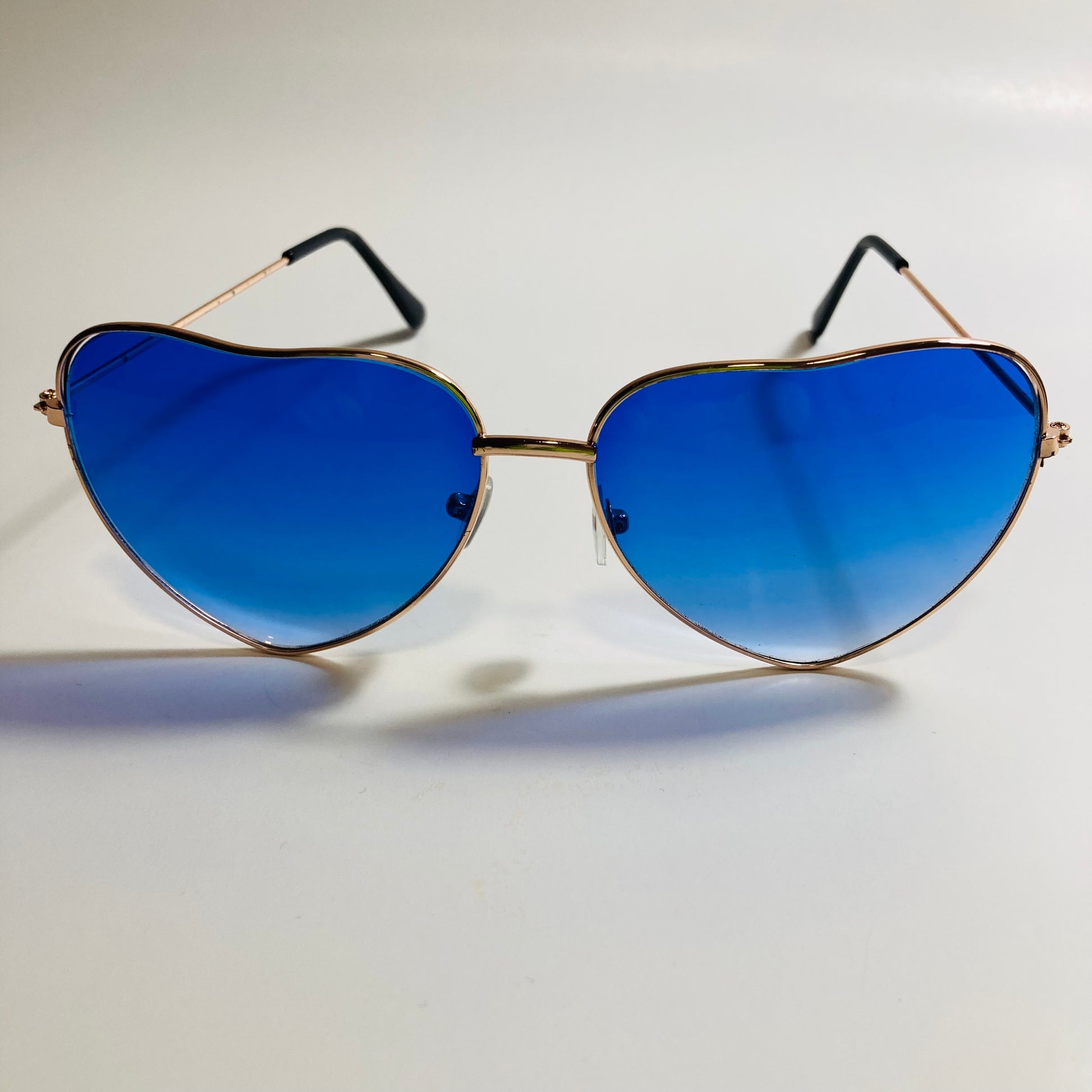 womens gold and blue heart shape sunglasses