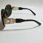 womens brown and green round oversize sunglasses with rhinestones