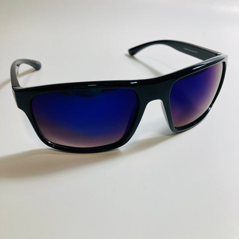 mens black and blue mirrored square sunglasses