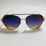 Mens and Womens metal aviator sunglasses gold with mirror blue lenses 