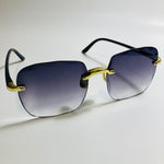 womens rimless gold square oversize sunglasses with black lenses