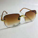 womens rimless gold square oversize sunglasses with brown lenses