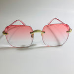 womens rimless gold square oversize sunglasses with pink lenses