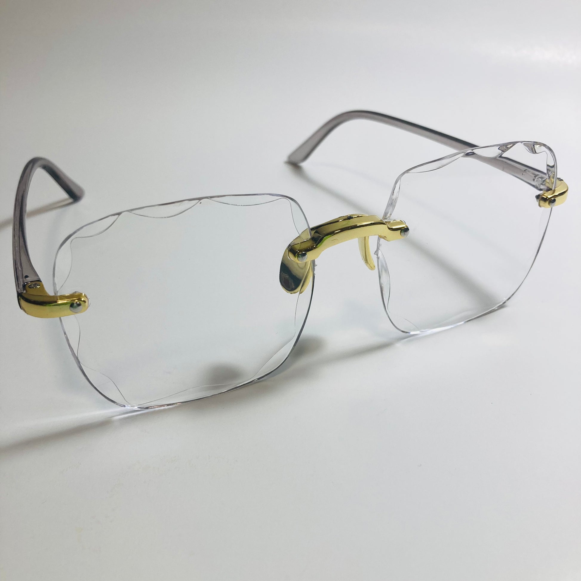 womens rimless gold square oversize sunglasses with clear lenses