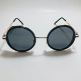 mens and womens gold and black round side shield sunglasses