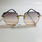 womens rimless gold square oversize sunglasses with black and brown lenses