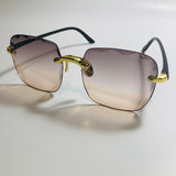 womens rimless gold square oversize sunglasses with black and brown lenses