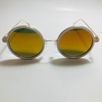 white and yellow womens round sunglasses with mirror lenses