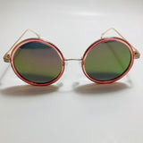 pink and green womens round sunglasses with mirror lenses