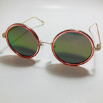 pink and green womens round sunglasses with mirror lenses