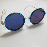 blue and gold womens round sunglasses with mirror lenses