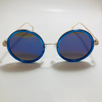 blue and gold womens round sunglasses with mirror lenses