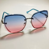 womens blue and pink rimless oversize sunglasses 