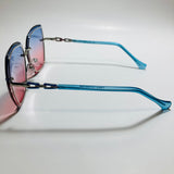 womens blue and pink rimless oversize sunglasses 
