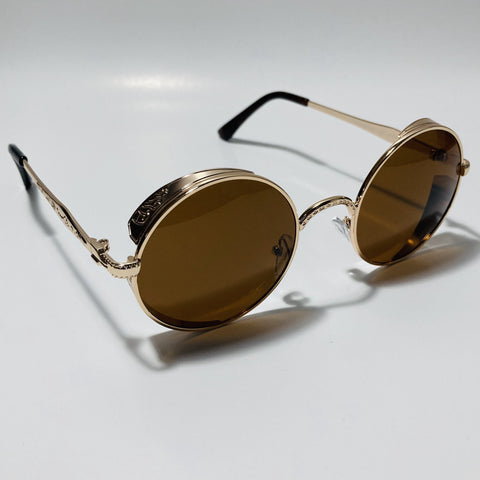 men and women brown and gold round steampunk sunglasses