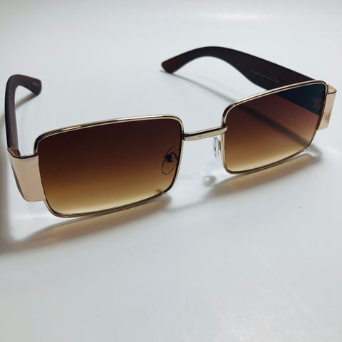 mens and womens brown and gold square sunglasses