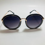 womens black and gold mirrored round sunglasses