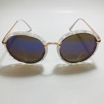 womens white blue and gold mirrored round sunglasses