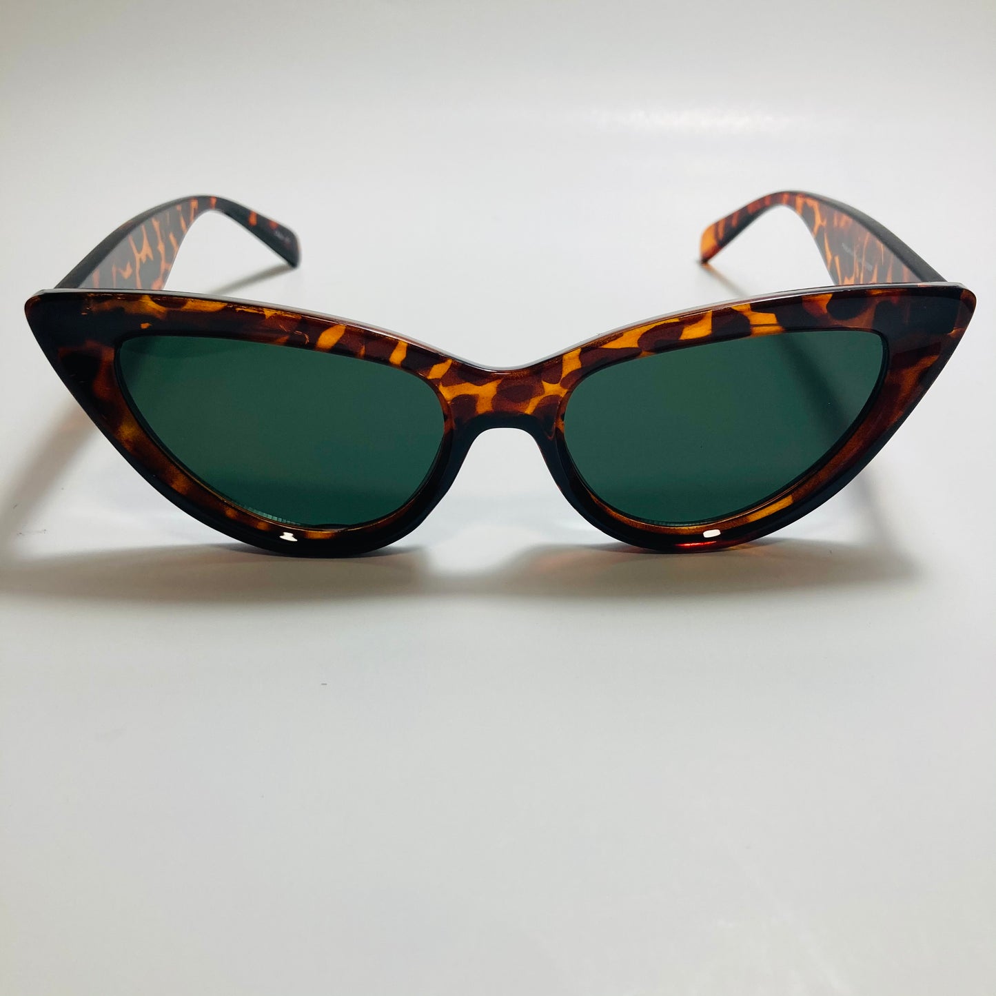 womens cat eye sunglasses brown frame with green lenses