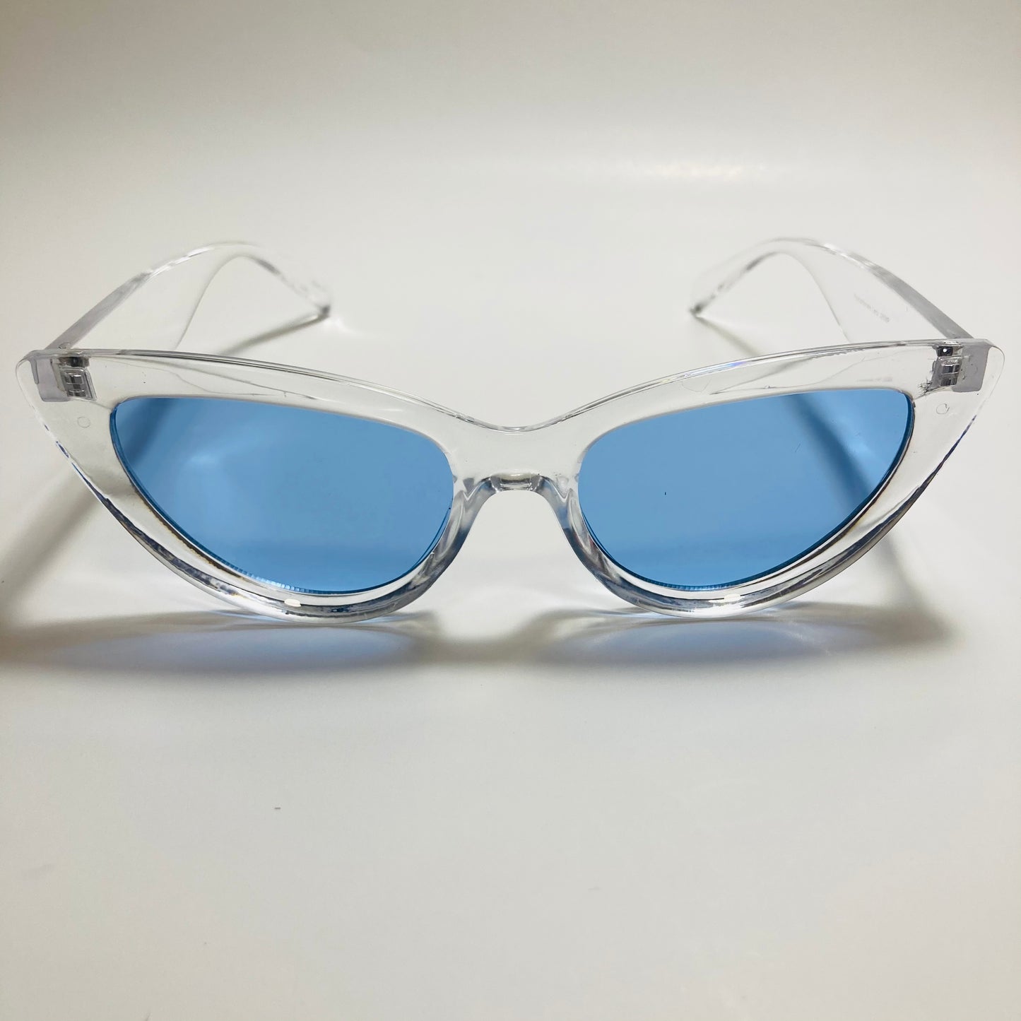 womens cat eye sunglasses clear frame with blue lenses